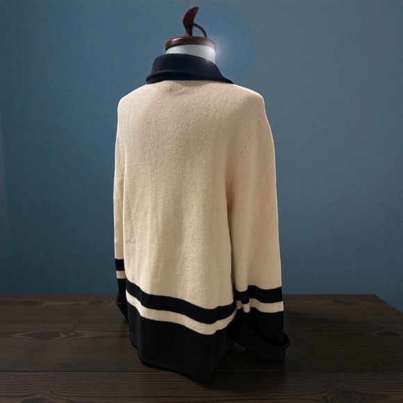LAUREN Ralph Lauren Cream and Navy Jacket Sweater 100% Lambswool EUC    size XL - Picture 8 of 10